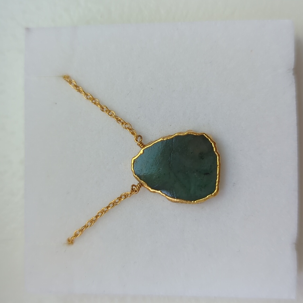 Raw Emerald Slice Necklace